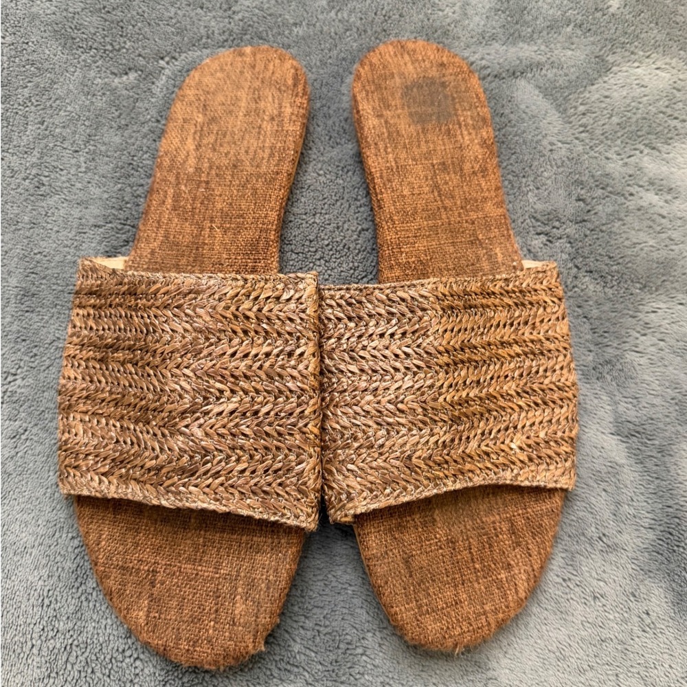 Unbranded Woven Slide Sandals Women 43 Brown Good Boho Straw Summer Flat